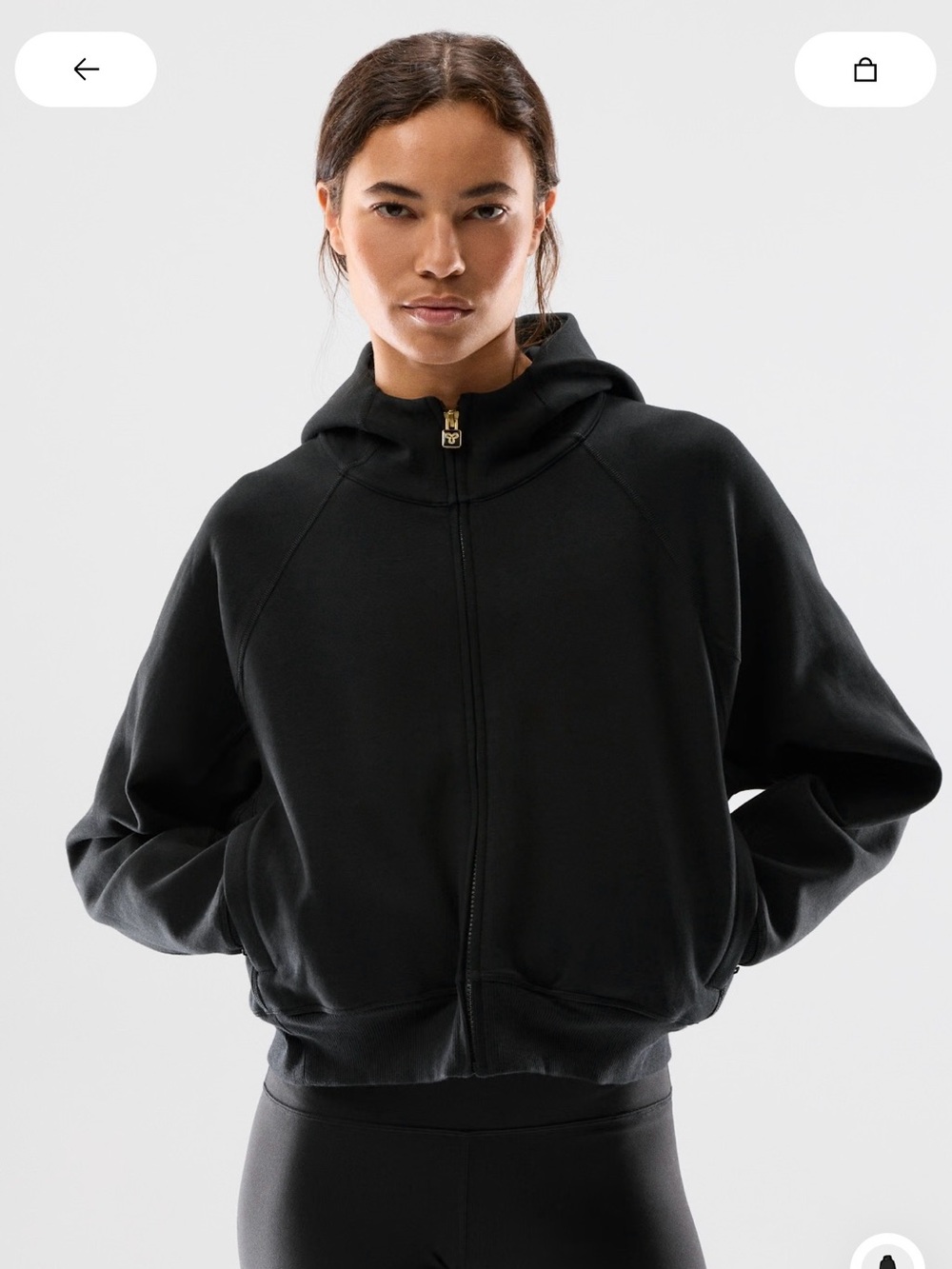 Black Zip-Up Hooded Women’s Top